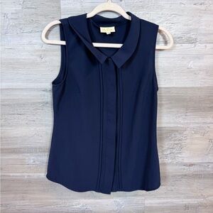 ModCloth Navy Blue Sleeveless Pintuck Blouse * Size Medium * Peter Pan Collar